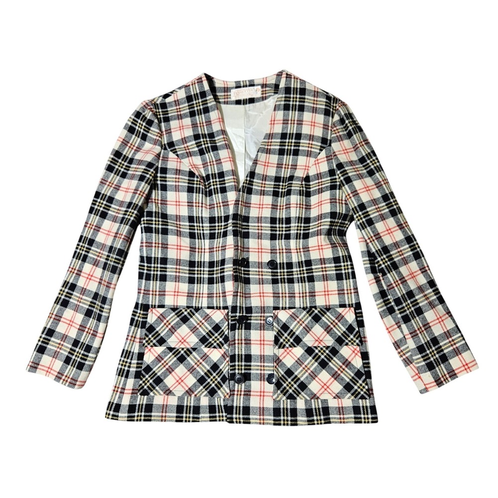 Vintage 50s Pendleton 49er Wool Blazer Plaid‎ Jacket Size 12 Hook & Loop Closure